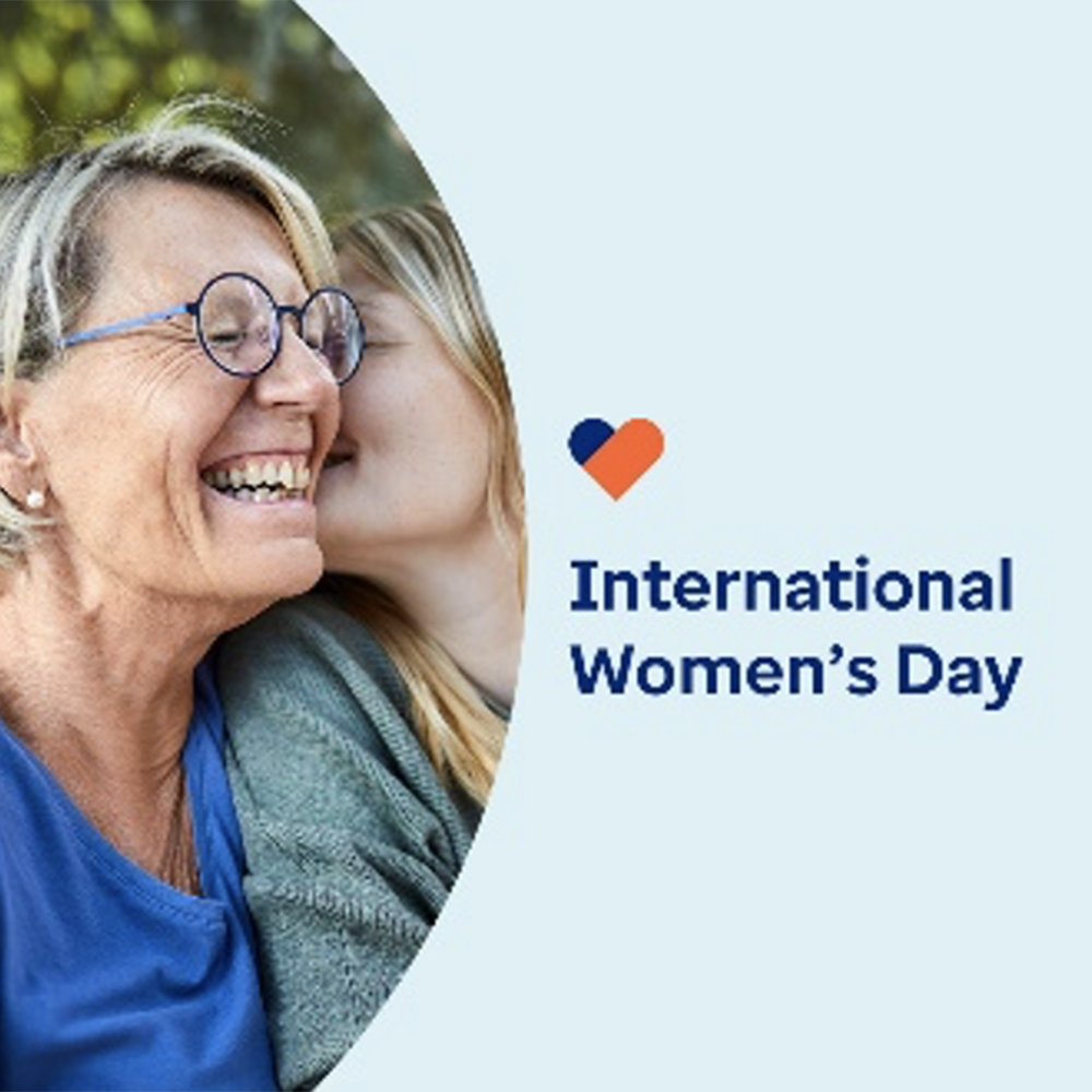 woman smiling - international women's day text