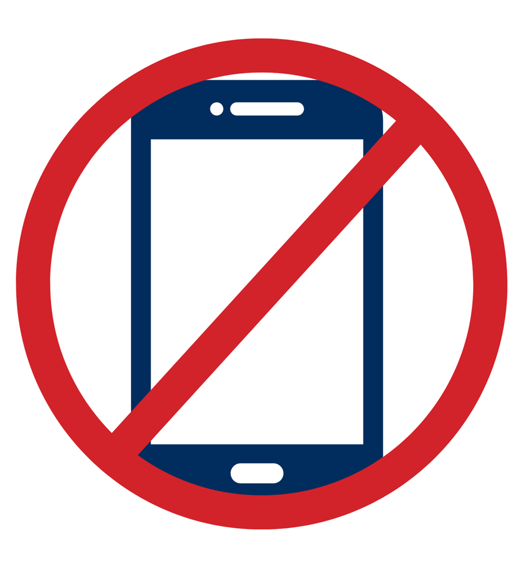 Cell phone graphic with a red circle crossing it out