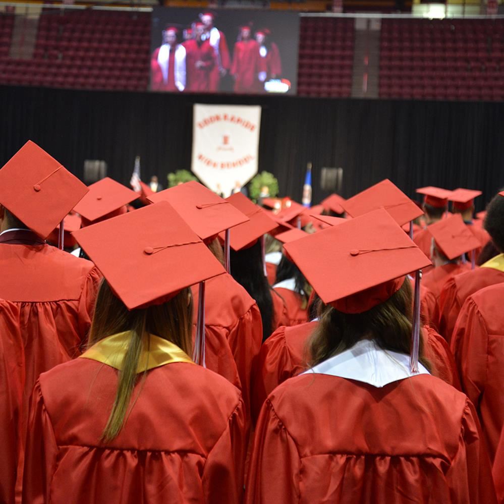  Coon Rapids High School graduates looking on at the stage