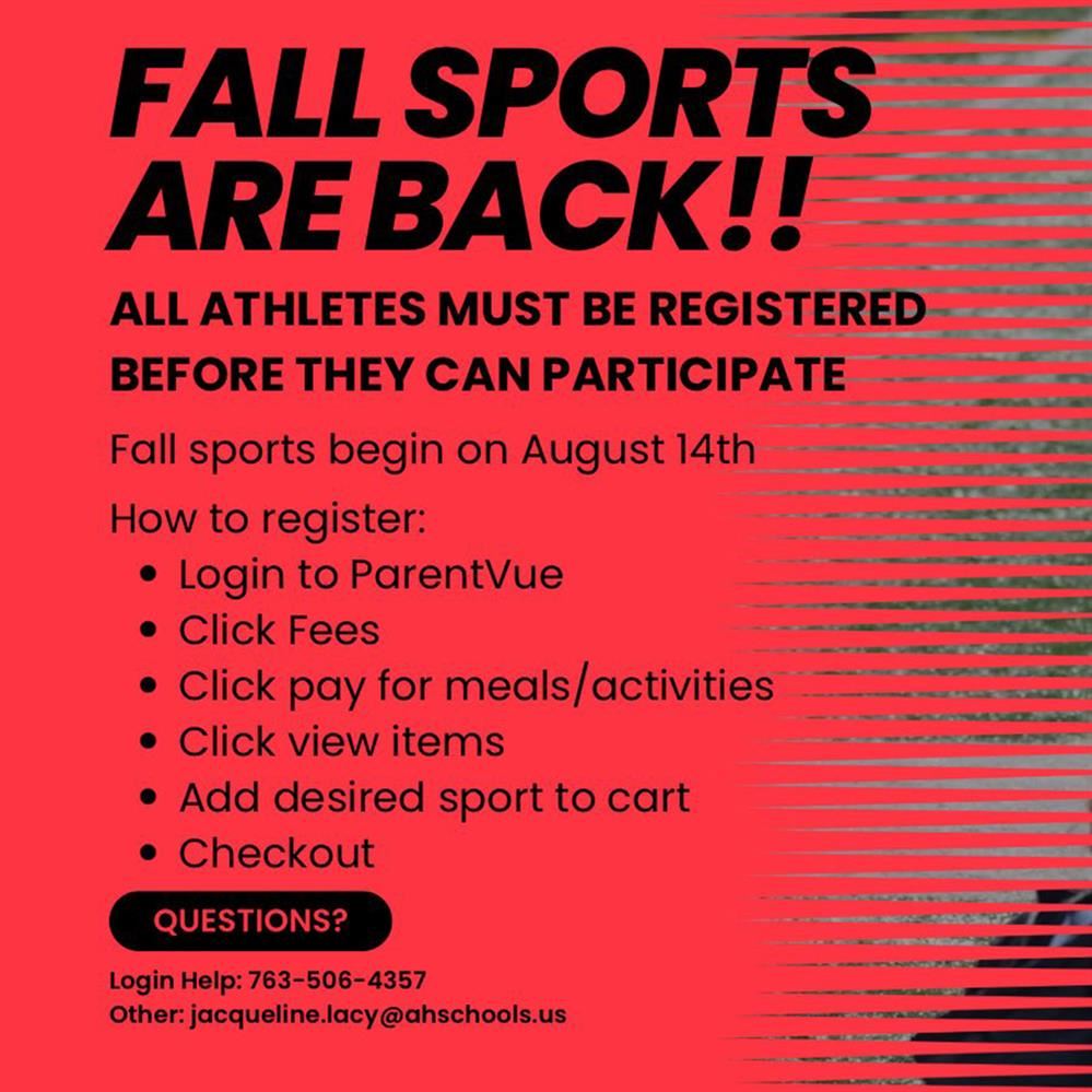  Fall sports are back graphic listing registration information
