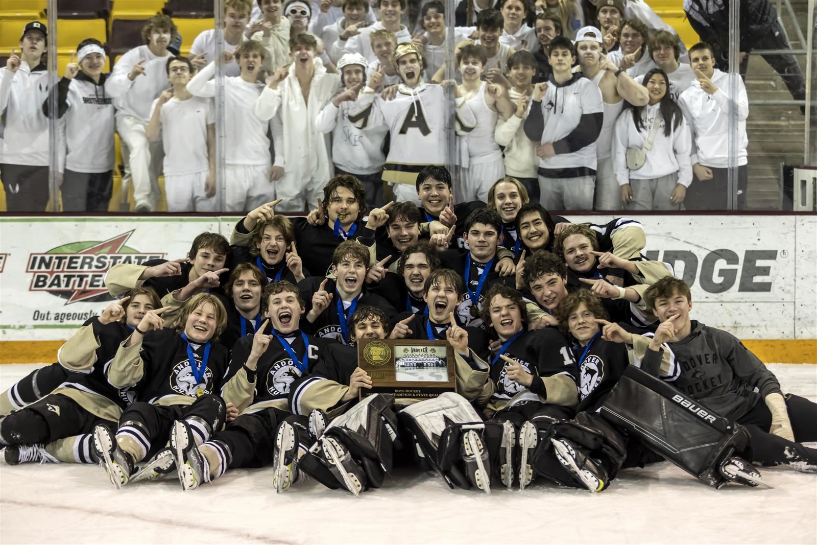 Andover High School boys' hockey team after winning 2023 section title