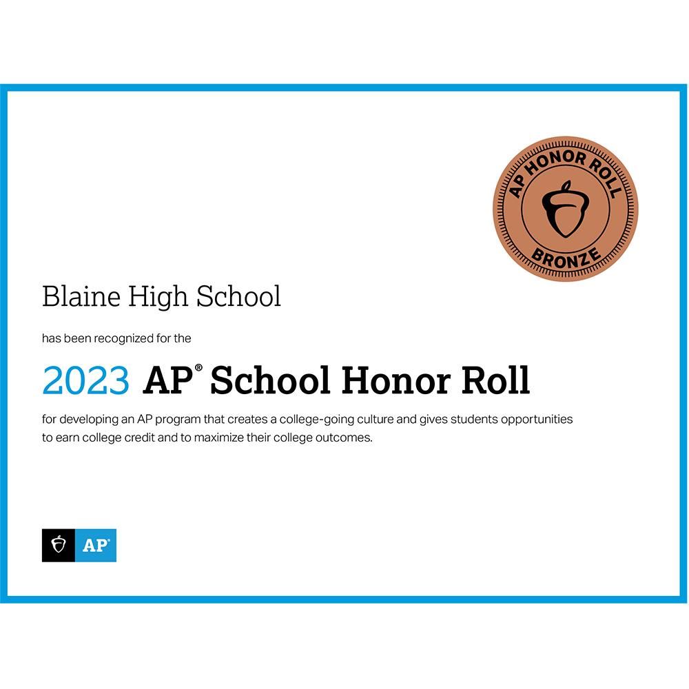 Bronze medal with AP School Honor Roll text