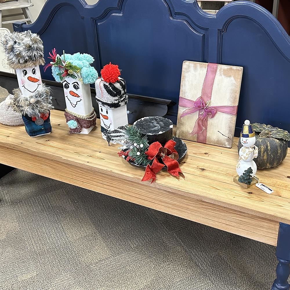 holiday items on a bench