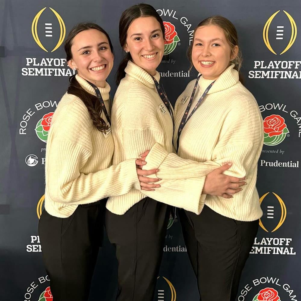 Claire with princesses and Rose Bowl backdrop