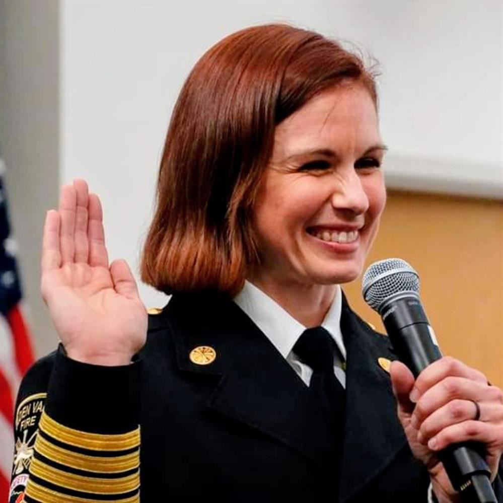Bethany Brunsell at her swearing in ceremony as fire chief for the City of Golden Valley 