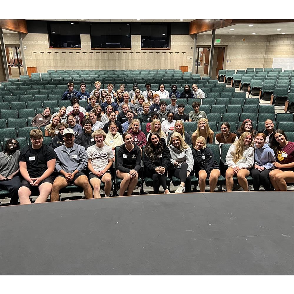  Students attending Bleacher Captain training at Andover High School