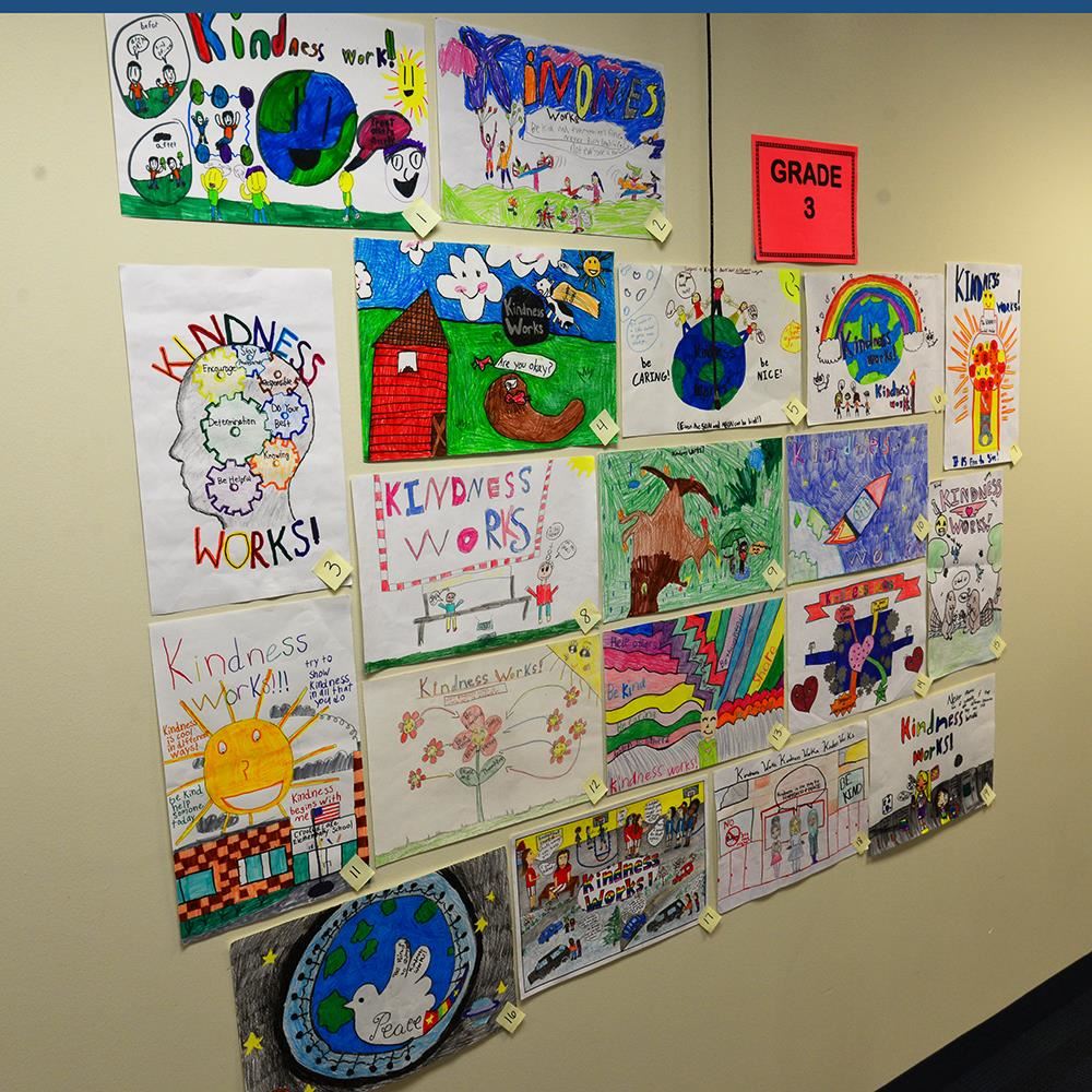 Posters on voting day during the 2018 Kindness Poster Contest