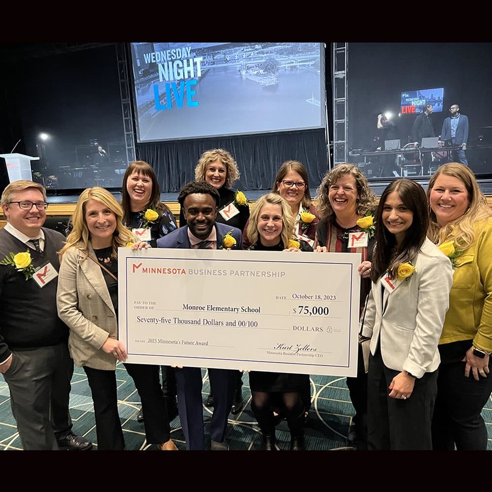  Monroe Elementary staff after receiving the 2023 Minnesota's Future Award