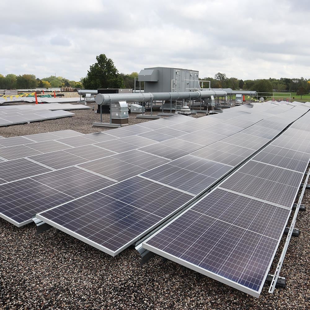  Solar panels recently installed on the roof at Hoover Elementary School in Coon Rapids